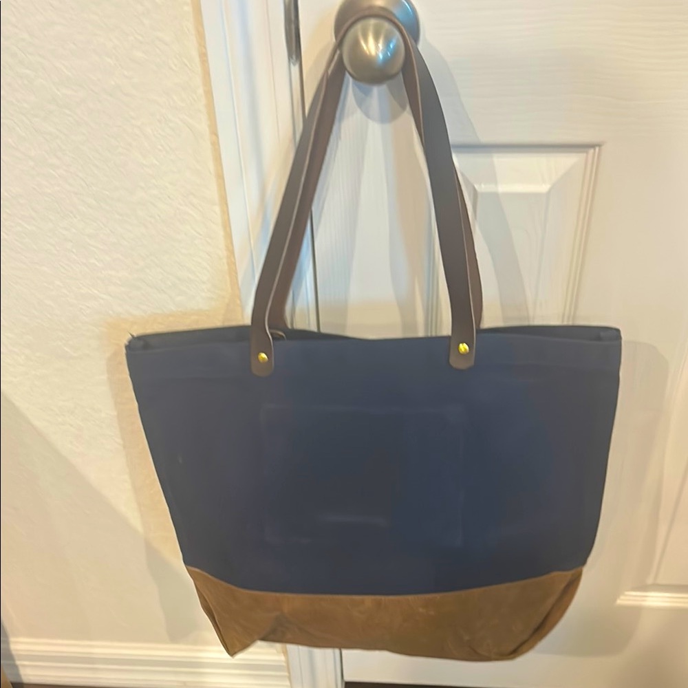 Line of Trade canvas Navy and Brown Tote Bag